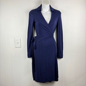Diane Von Furstenberg Wrap Dress — Navy DVF Long Sleeve Dress